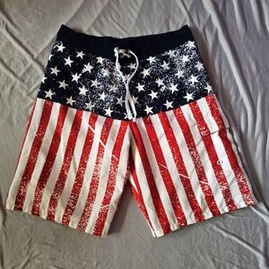 Calhoun American Flag USA Distressed Board Shorts Mens Size Large Patriotic